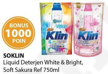 Promo Harga SO KLIN Liquid Detergent Power Clean Action White Bright, + Softergent Soft Sakura 750 ml - Alfamart
