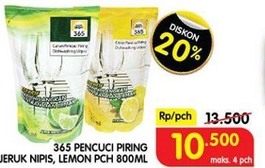 Promo Harga 365 Pencuci Piring Jeruk Nipis, Lemon 800 ml - Superindo