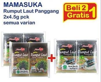 Promo Harga MAMASUKA Rumput Laut Panggang All Variants per 2 bungkus 4 gr - Indomaret