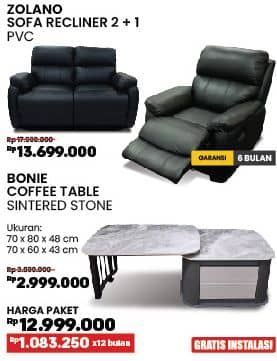 Promo Harga Courts Zolano Sofa Recliner 2+1 PVC + Courts Bonie Coffee Table Sintered Stone   - COURTS