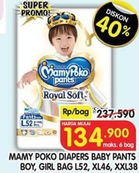 Promo Harga Mamy Poko Pants Royal Soft L52, XL46, XXL38 38 pcs - Superindo