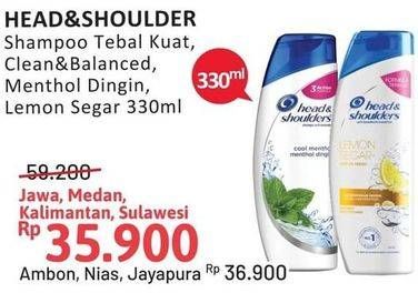 Promo Harga Head & Shoulders Shampoo Clean Balanced, Cool Menthol, Lemon Fresh 330 ml - Alfamidi