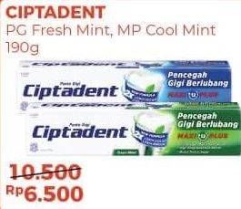 Promo Harga CIPTADENT Pasta Gigi Maxi 12 Plus Cool Mint, Fresh Mint 190 gr - Alfamart