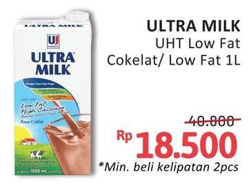 Promo Harga Ultra Milk Susu UHT Low Fat Coklat, Low Fat Full Cream 1000 ml - Alfamidi