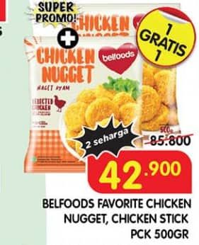 Promo Harga Belfoods Nugget Chicken Nugget, Chicken Nugget Stick 500 gr - Superindo