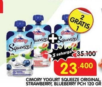 Promo Harga Cimory Squeeze Yogurt Original, Strawberry, Blueberry 120 gr - Superindo