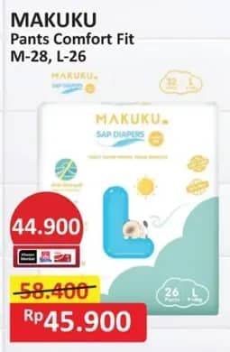 Promo Harga Makuku Comfort Fit Diapers Pants M28, L26 26 pcs - Alfamart