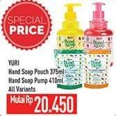Promo Harga YURI Hand Soap Pouch 375ml, Botol 410ml  - Hypermart