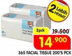 Promo Harga 365 Facial Tissue per 2 pcs 200 pcs - Superindo