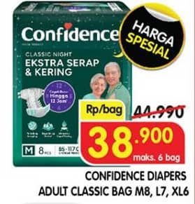 Promo Harga Confidence Adult Classic Night Ekstra Serap & Kering M8, L7, XL6 6 pcs - Superindo