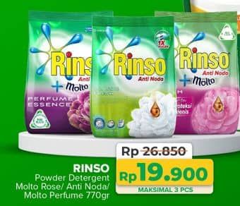 Promo Harga Rinso Anti Noda Deterjen Bubuk + Molto Pink Rose Fresh, + Molto Classic Fresh, + Molto Purple Perfume Essence 770 gr - Yogya