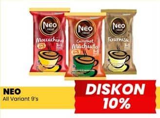 Promo Harga Neo Coffee 3 in 1 Instant Coffee All Variants per 9 pcs 20 gr - Yogya