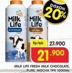 Promo Harga MILK LIFE Fresh Milk Mocha, Murni, Cokelat 1000 ml - Superindo