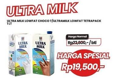 Promo Harga Ultra Milk Susu UHT Low Fat Coklat, Low Fat Full Cream 1000 ml - Carrefour