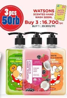 Promo Harga Watsons Scented Cream Hand Wash Tropical Berry Coconut 500 ml - Watsons