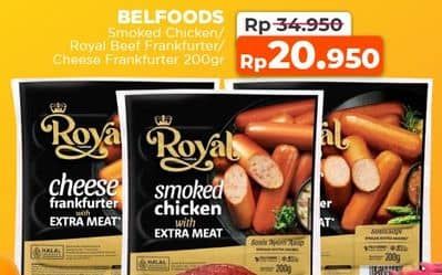 Promo Harga Belfoods Royal Sausages Beef Frankfurter, Cheese Frankfurter, Smoked Chicken 200 gr - Yogya