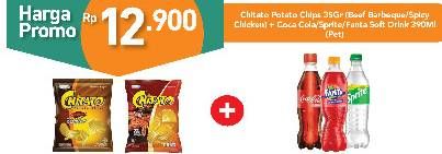 COCA COLA/ FANTA/ SPRITE Soft Drink 390ml + CHITATO Potato Chips BBQ/ Spicy Chicken 40gr