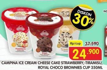 Promo Harga Campina Ice Cream Cake Series Strawberry Cheese Cake, Tiramisu, Royal Choco Brownies 350 ml - Superindo