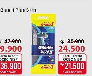 Promo Harga Gillette Blue II Plus 4 pcs - Alfamart