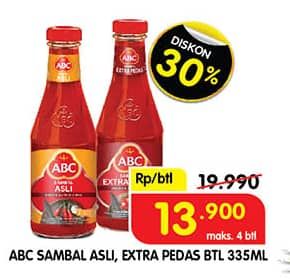 Promo Harga ABC Sambal Asli, Extra Pedas 335 ml - Superindo