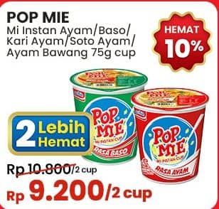 Promo Harga Indomie Pop Mie Instan Ayam, Baso, Kari Ayam, Soto Ayam, Ayam Bawang 75 gr - Indomaret