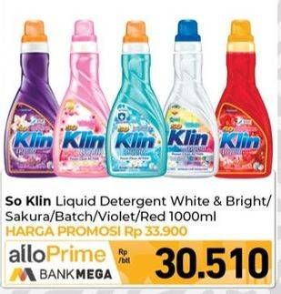 Promo Harga So Klin Liquid Detergent Power Clean Action White Bright, + Softergent Soft Sakura, + Anti Bacterial Violet Blossom, + Anti Bacterial Red Perfume Collection 1000 ml - Carrefour