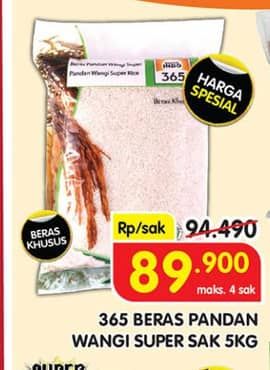 Promo Harga 365 Beras Pandan Wangi Super 5000 gr - Superindo