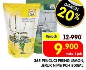 Promo Harga 365 Pencuci Piring Jeruk Nipis, Lemon 800 ml - Superindo