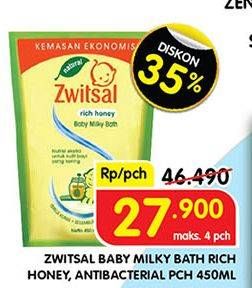 Promo Harga Zwitsal Natural Baby Bath 2 In 1 Antibacterial, Milk Honey 450 ml - Superindo