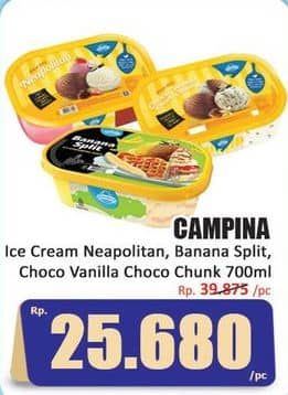 Promo Harga Campina Ice Cream Neapolitan, Banana Split, Chocolate Vanilla Choco Chunk 700 ml - Hari Hari