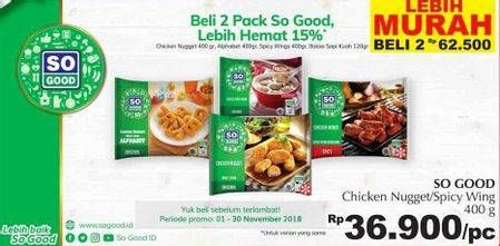 Promo Harga SO GOOD Chicken Nugget Spicy Wing 400 gr - Giant