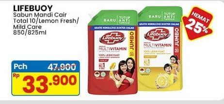 Promo Harga Lifebuoy Body Wash Total 10, Lemon Fresh, Mild Care 850 ml - Indomaret