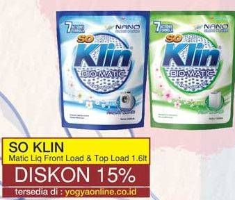 Promo Harga SO KLIN Biomatic Liquid Detergent Front Load, Top Load 1600 ml - Yogya