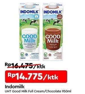 Promo Harga Indomilk Susu UHT Full Cream Plain, Cokelat 950 ml - TIP TOP