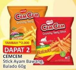 Promo Harga Cem-cem Crunchy Stick Ayam Bawang, Balado 60 gr - Alfamart