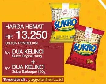 Promo Harga DUA KELINCI Kacang Sukro Original 140gr + Kacang Sukro BBQ 140gr  - Yogya