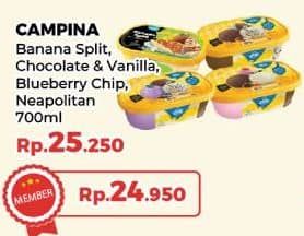 Promo Harga Campina Ice Cream Banana Split, Blueberry Choco Chunk, Chocolate Vanilla Choco Chunk, Neapolitan 700 ml - Yogya