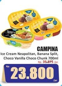 Promo Harga Campina Ice Cream Neapolitan, Banana Split, Chocolate Vanilla Choco Chunk 700 ml - Hari Hari