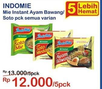 Promo Harga INDOMIE Mi Kuah Ayam Bawang, Soto Mie per 5 pcs - Indomaret