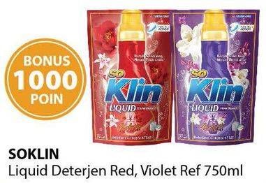 Promo Harga SO KLIN Liquid Detergent + Anti Bacterial Red Perfume Collection, + Anti Bacterial Violet Blossom 750 ml - Alfamart