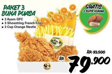 Promo Harga GIANT Fried Chicken 3 pcs + French Fries 3 pcs + NESTLE Orange 3 pcs  - Giant