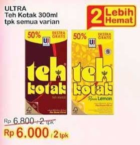 Promo Harga ULTRA Teh Kotak All Variants per 2 pcs 300 ml - Indomaret