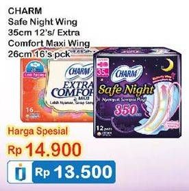 Promo Harga CHARM Safe Night 35cm 12s / Extra Comfort Maxi Wing 26cm 16s  - Indomaret