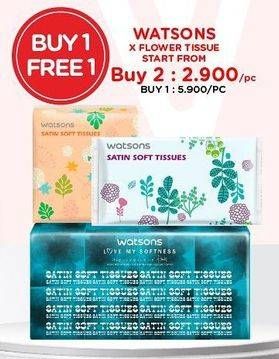 Promo Harga Watsons X Flower Soft Pack Tissue/Satin Soft Tissues   - Watsons