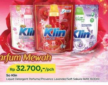 Promo Harga So Klin Liquid Detergent + Anti Bacterial Red Perfume Collection, Provence Lavender, + Softergent Soft Sakura 1600 ml - TIP TOP