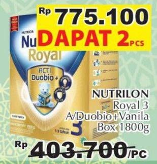 Promo Harga NUTRILON Royal 3 Susu Pertumbuhan Vanila per 2 box 1800 gr - Giant