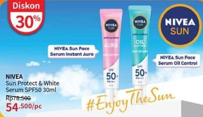 Promo Harga Nivea Sun Face Serum SPF50+ Oil Control, Instant Aura 30 ml - Guardian