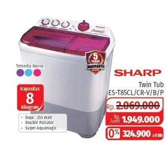 Promo Harga SHARP Washing Machine Twin Tub ES T85CL  - Lotte Grosir