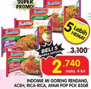 Promo Harga Indomie Mi Goreng Ayam Pop, Sambal Rica Rica, Rendang, Aceh 85 gr - Superindo