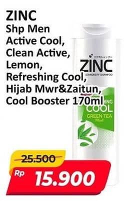 Promo Harga Zinc Shampoo Men Active Cool, Clean Active, Active Fresh Lemon, Refreshing Cool 170 ml - Alfamart